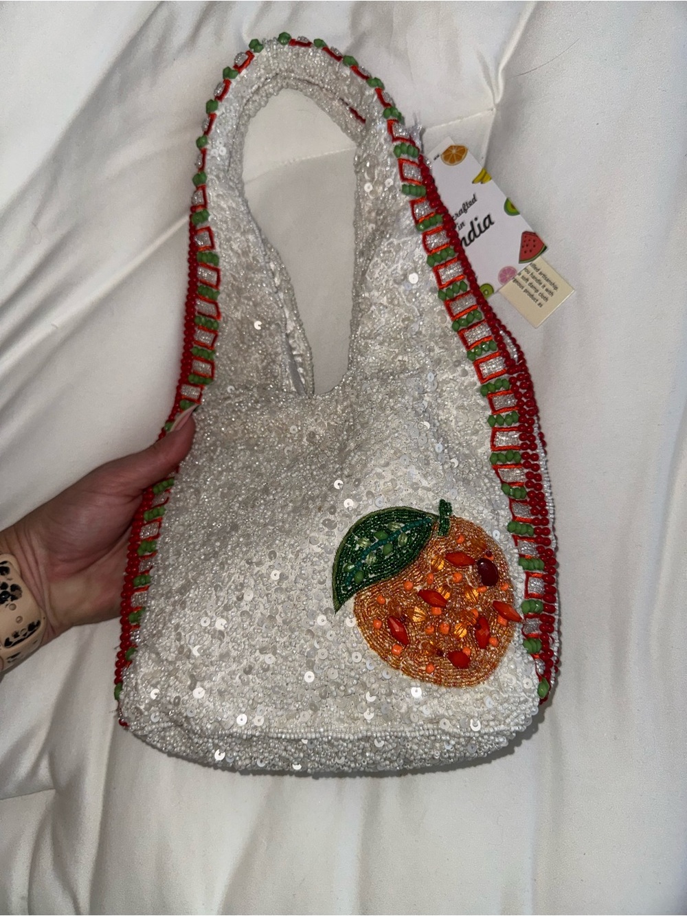 Aperol Spritz Beaded Shoulder Bag Handmade in India New With Tags - Picture 6 of 11
